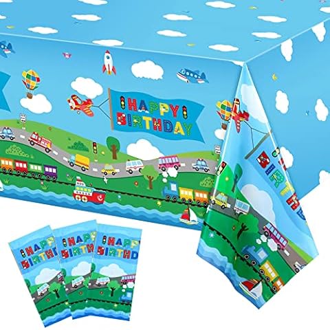 Tegeme 3 Pack Transportation Birthday Party Supplies Transportation Table Covers Cars Tablecloth Vehicle Transportation Birthday Decorations for Kids Birthday Baby Shower Party, 54 x 108 Inch Cover