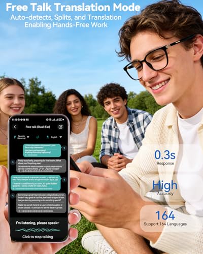 Image of Al Smart Glasses for Men Women with Real-Time Translation | Color-Change Lens, Music & Calls w /Bluetooth 5.4, Al Voice & Meeting Assistant, Lightweight & Comfortable, Thin Temples