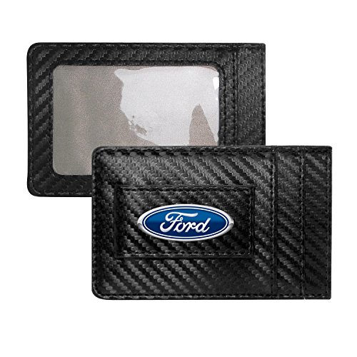 Ford Logo Carbon Fiber Style Minimalist Leather Slim Wallet RFID Block with Money Clip