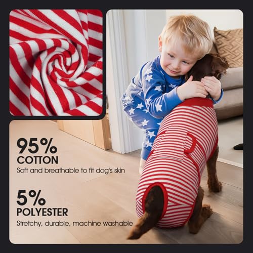 Image of FUAMEY Dog Recovery Suit Male,Dogs Surgery Neuter Suits Puppy Spay Shirts for Female Protect Dog's Skin Anti Licking Abdominal Wounds Doggie Onesie Pet Bodysuit Alternative to Cone Red Stripes S