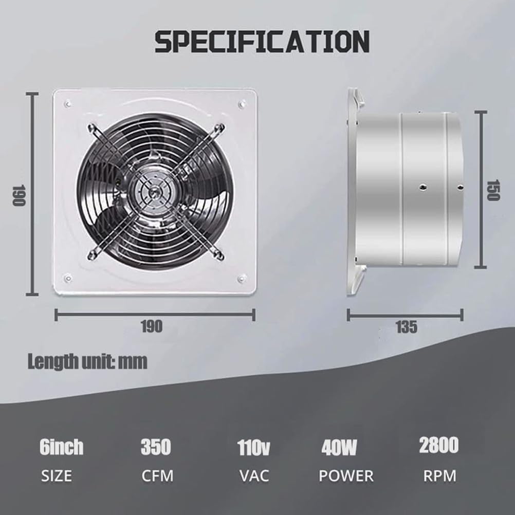 6 inches, Low Decibel Powerful Ventilation Fan 6-7 Inch Small High Air Flow Home Kitchen Exhaust Fan Can Quickly Remove Oil Fumes and Odors 40W-50W