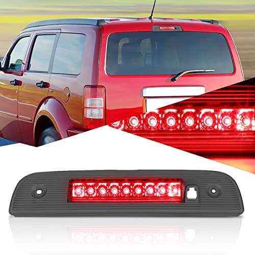 Auto Dynasty LED 3rd Third Brake Light Compatible with 2007 2008 2009 2010 2011 2012 Dodge Nitro, Full LED Rear Center Lamp High Mount Stop Light Tail Brake Light, Chrome Housing