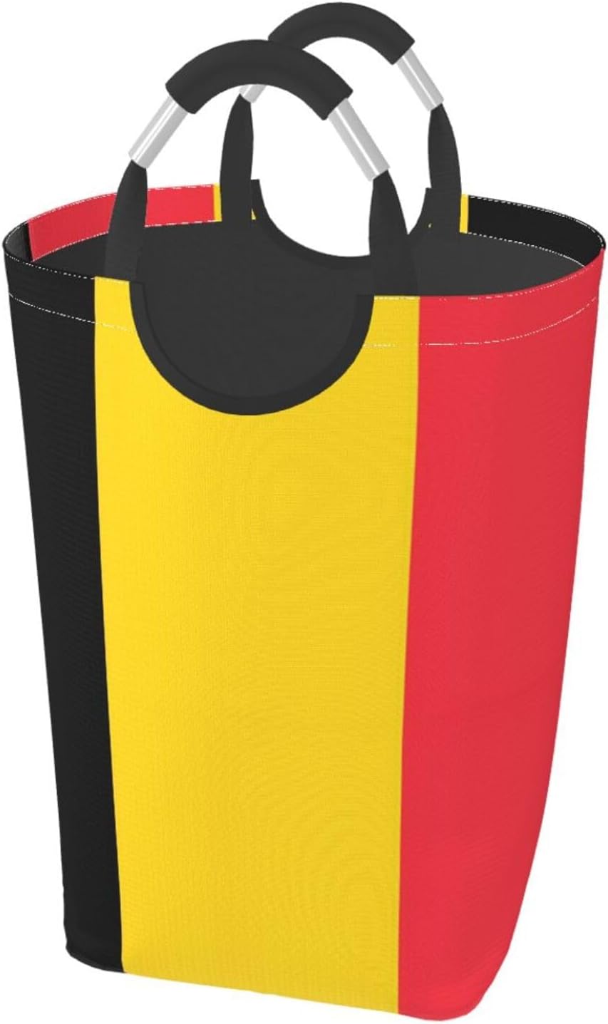 Belgium Flag Foldable Dirty Laundry Bag, Waterproof Oxford Fabric With Pe Board Base, 50l Capacity For Home & Travel
