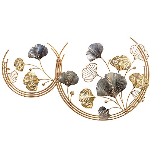 LQWE Home Metal Wall Decor, Golden Ginkgo Leaves Metal Wall Decor with Frame, Gold Metal Art Wall Sculpture for Study Living Room Bedroom Artwork Hotel Decor Indoor Outdoor