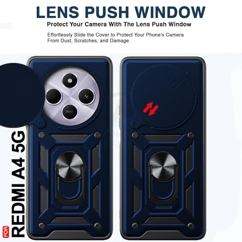 Image of AESTMO Tough Armor Redmi A4 / Poco C75 5G Bumper Back Case Cover | Ring Holder & Sliding Camera Shield Cover | 360 Degree Protection Back Case Cover (Blue)