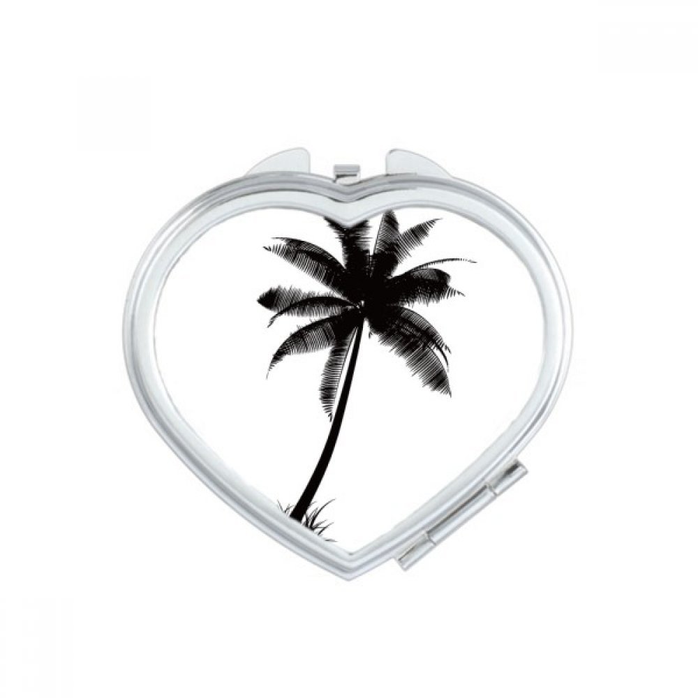 Miroir maquillage compact et portable avec silhouette de cocotier noir pour sac