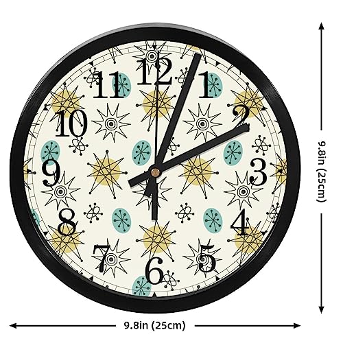 Horloge murale silencieuse à quartz ronde vintage des années 1950