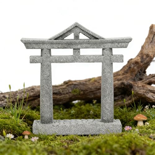 Image of livelyfish Japanese Fish Tank Decorations Asian Aquarium Decor Torii Gate Ornament Japanese Shrine Oriental Pagoda Aquarium Sandstone Bridge Statues Betta Fish Decorations for Tank, S2