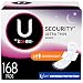 U by Kotex Security Ultra Thin Pads with Wings, Overnight, Unscented, 168 Count (6 Packs of 28)