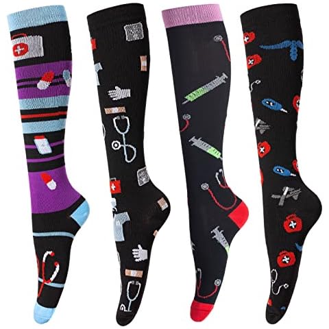 LEOSTEP Compression Socks for Women & Men Medical Circulation 15-25 mmHg,Best for Nurses,Youth,Nursing,Running,Travel(4 Pairs) Cover