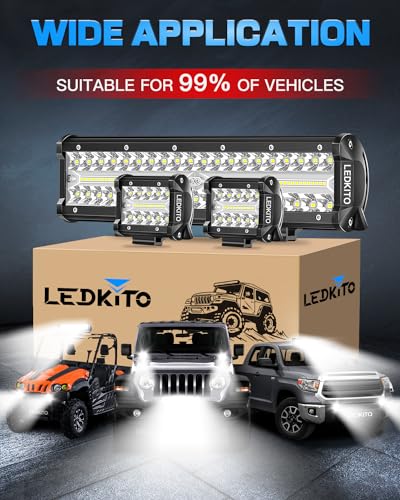 Ledkito 12+4IN LED LIGHT BAR WITH ROCKER SWITCH 12 Inch Led Light Bar And 2Pcs 4 Inch Led Pods With Rocker Switch 16Awg 3 Lead Wiring Harness Kit Off Road Light Bar Spot Flood Combo Triple Row Light Bar For Utv Truck Tractor thumb #8