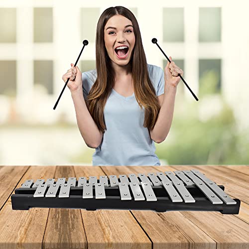 Image of ENNBOM 30 Notes Foldable Glockenspiel Xylophone Vibraphone Percussion Instrument (Black Frame, 4 Mallets)