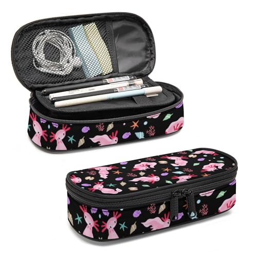 Image of Axolotl Pencil Case, Large Capacity Pen Pencil Case for Boys Girls Teen, Kids 3 Compartments Multifunction Pencil Box with Zipper Organizer, Pencil Pouch for Back to School Students