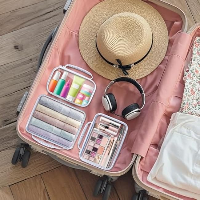 Bottom-Deepened 2.75''-3 Pack Clear Hard Shell Zipper Case L+M+S,Portable Zipper Bags Waterproof Cosmetics Bags,Organizer Pouch For Snacks,Toy,Diapers,Travel,White