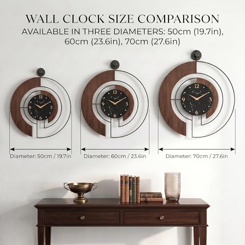 Modern Walnut Marble Dial Wall Clock, Large Wood Metal Frame Silent Non Ticking Wall Clocks for Living Room, Bedroom Decoration, Contemporary Home Wall Decor Gift Idea, 22 in - Image 3