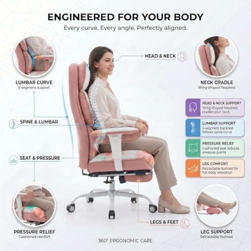 Image of Efomao Watercolor Fabric Executive Office Chair Home Foot Rest, Pink