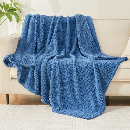Image of EMME Fleece Blanket, 3D Jacquard Throw Blanket for Couch and Bed, Soft Cozy and Fluffy Blankets Lightweight Luxury Flannel with Waffle Design (Navy Blue, 60 inch x 80 inch)