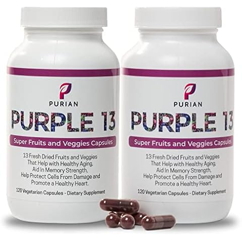 PURIAN Purple SuperFood Fruit and Veggie Supplement Fresh Dried Purple Fruit and Vegetable Supplements Promotes Anti-Aging, Heart Health, Aids Memory Strength, 240 Vegetarian Capsules, 2 Pack Cover