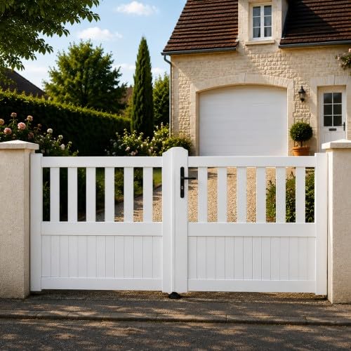 Gefradis Portail battant Manuel PVC Blanc Structure renforcée Largeur 250 cm x Hauteur 125 cm Semi ajouré Etretat