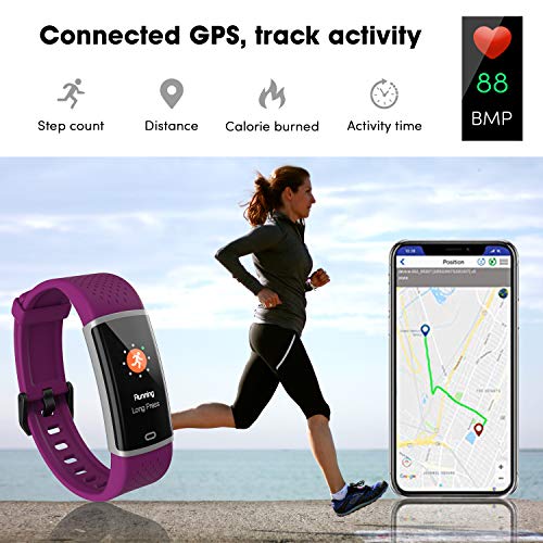 Fitpolo Fitness Watch Activity Tracker with Heart Rate Monitor Calorie Step Counter, Sleep Monitoring Pedometer Waterproof Smart Bracelet for Women Men Kids(Purple)