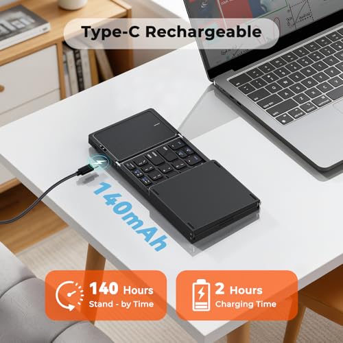 Image of MEETION Foldable Keyboard with Touchpad, Bluetooth Wireless Portable Keyboard, Rechargeable Ultra Slim Pocket Folding Keyboards, Full Size Keys, Travel for iOS Android Windows Laptop PC Tablet, Black