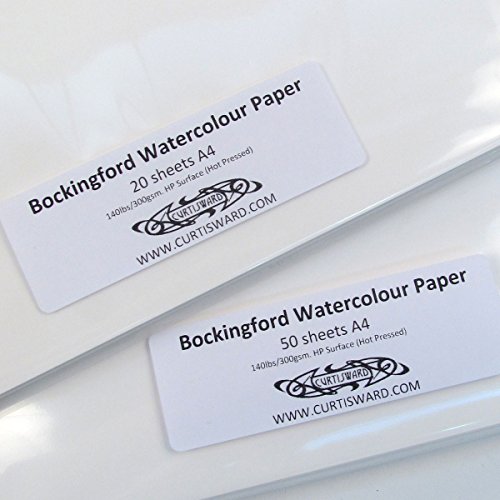 Papel de acuarela Bockingford, prensado en caliente, tamaño A4, 20 hojas, 300 g. Paquete distribuido por Curtisward.