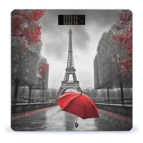 Báscula digital de baño con diseño torre Eiffel y paraguas rojo