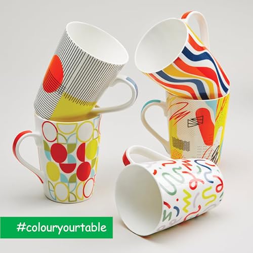 Image of United Colors of Benetton Bone China Coffee Mug Set of 2 - 320ml Each, Printed Tea Cups for Coffee, Milk & Hot Beverages - Microwave & Dishwasher Safe, Ideal Gift Set for Home & Office
