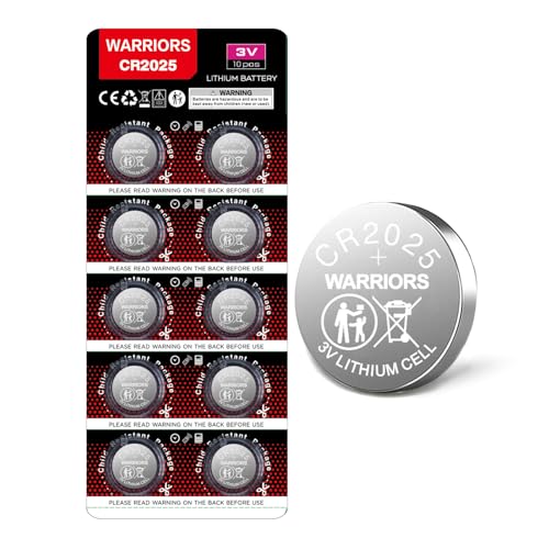 Warriors 10X Pilas CR2025 Pila 2025 3V Litio Botón, Embalaje a Prueba de niños, para Dispositivos Electrónicos, Llaves de Coche
