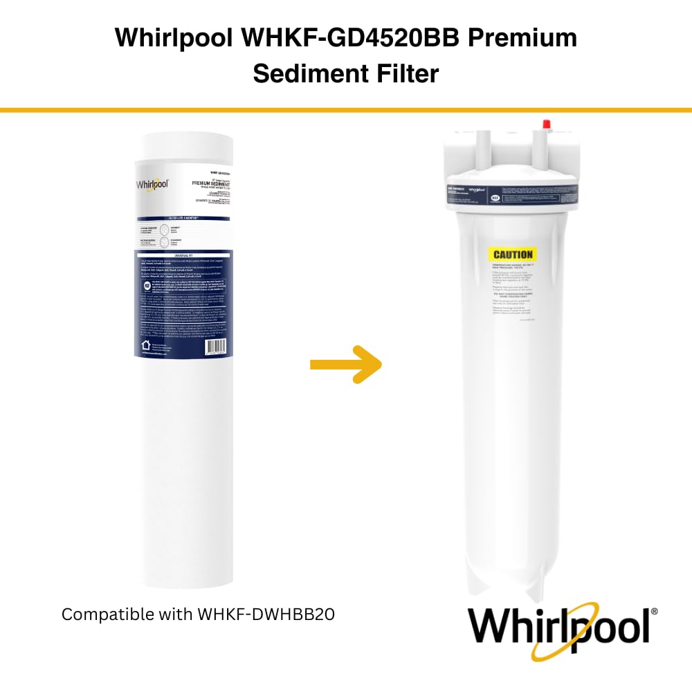 Whirlpool Carcasa de filtro de agua para toda la casa de 20 x 4.5 pulgadas, sistema certificado NSF para filtro de carbono de sedimentos, prefiltración del hogar para agua de pozo y ciudad, puerto de