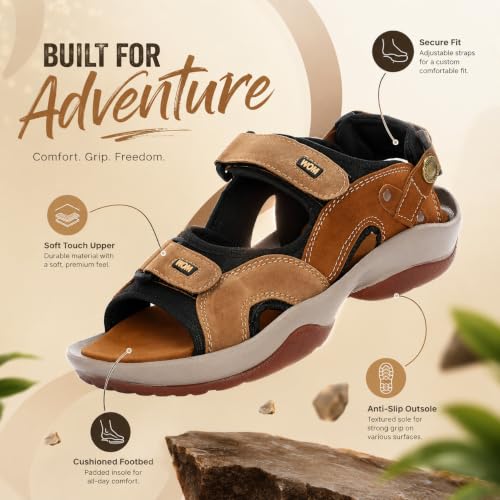 Image of Centrino Sandals for Men |Comfortable Sandals with Grip Insole & Quality|Flat Casual Sandals With Adjustable Velcro Closure For Easy Wear With Flexible Fitting And Trendy | Stylish Men's Casual Sandal With Unique Sole Design for Office & Travel (3263)