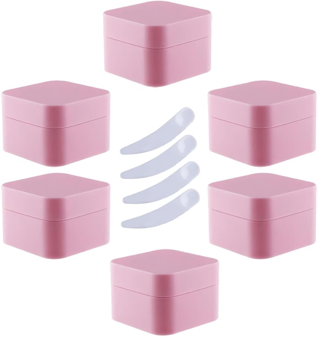 FLYIODFCXV cosmetic jar, Pack of 6,Square Blue Plastic Cream Jars Cosmetic Pots with Inner Liner Containers for Lip Balm, Lotion(Pink,50ml)