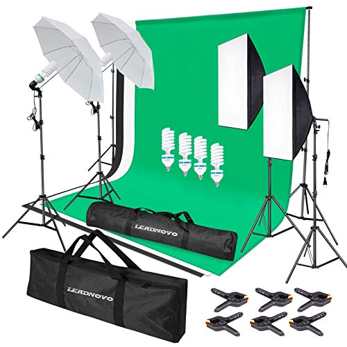 Photography Softbox Lighting Kit, 6.5 X 10Ft Backdrop Stand System And E27 135W 5500K Cfl Bulbs Softbox And Umbrellas Continuous Photo Lighting With Green/White/Black Backgrounds #TOP2