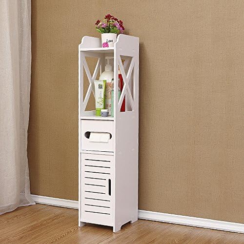 [Updated Version] Large Bathroom Storage Accessories Floor Standing Waterproof Cabinet Bathroom White Robust Furniture Toilet Slim Shelf Organizer Tall Cupboard-80x21.5x22cm Stand Phone for Gift