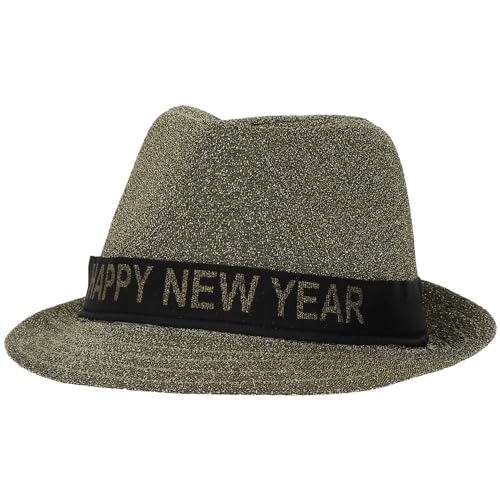 Folat B.V.- Folat 04473 Sombrero Trilby 'Happy New Year' Lurex Dorado - Nochevieja Decoracion fin de año Oro Negro, Color