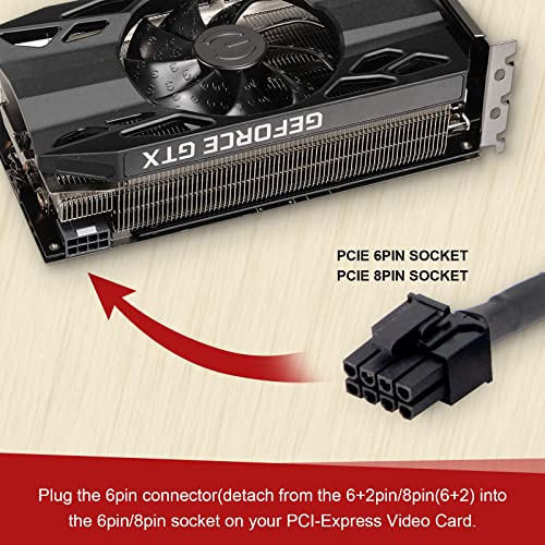 PCIE Power Cable for Corsair & Thermaltake & Rosewill Photon: 65+20CM, 8-Pin to Dual 6+2 Pin, Male-to-Male GPU Cable Adapter Sleeved for ARESGAME Modular Power Supply, 18AWG, Black (25.5") by YSIUENG - Used condition - Image 5
