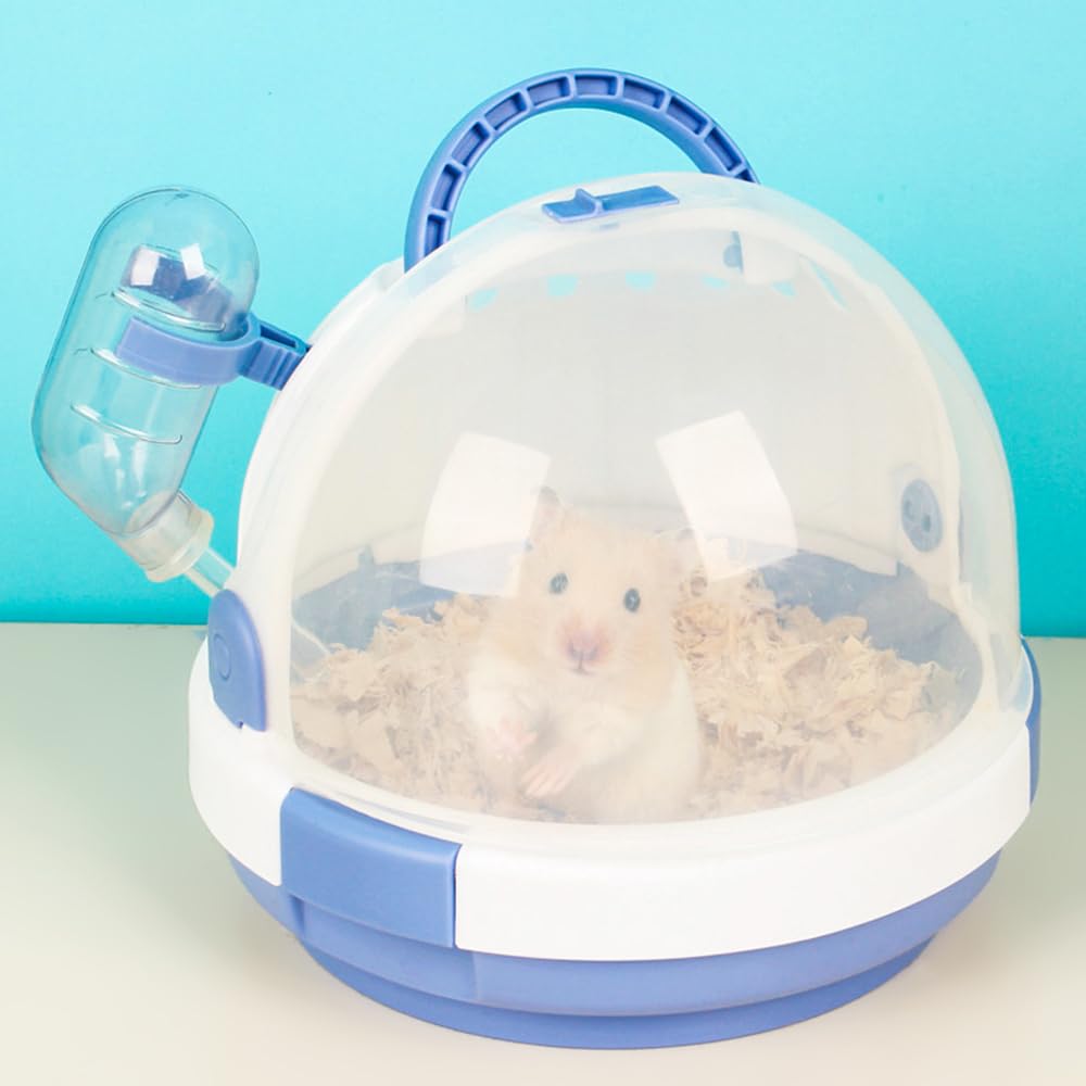 Hamster-Transportkäfig, tragbarer Mäuse-Reisekoffer, Kunststoff-Kleintier-Transportkäfig, Ratten-Transportkäfig mit Wasserflasche für Kleintiere, Rennmäuse, Mäuse, Zwerghamster – Blau