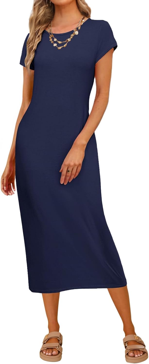 MEROKEETY Women's 2025 Summer Short Sleeve Tshirt Dress Casual Crew Neck Beach Long Maxi Dresses