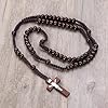 Holibanna Unisex Wooden Cross Necklace with Beaded Chain Vintage Style Rosary Beads for Casual Wear Religious Occasions and Special Events Coffee Color #1