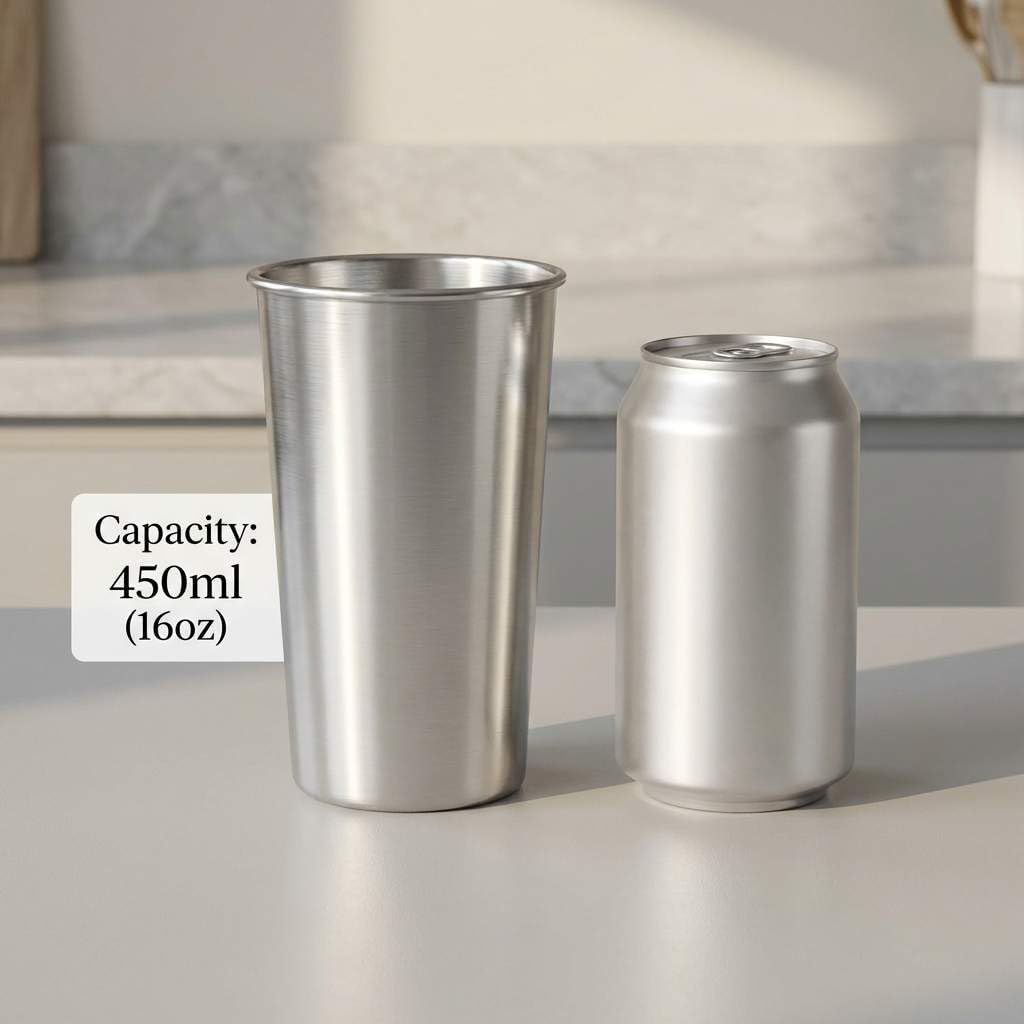 QWORK 16 Ounce Stainless Steel Pint Cups, 16 Pack 450ml 304 Steel Cup, Metal Drinking Glasses, Shatterproof Cup - Image 3