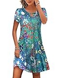 Picture of HOTOUCH Women's Summer Beach Floral Printed A-Line Dress with Pockets - Short Sleeve Mini Dress, XX-Large