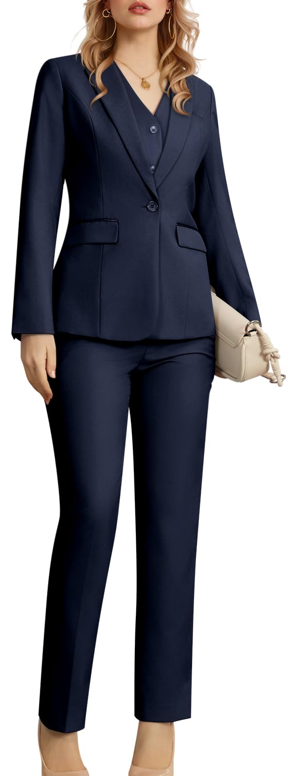 Kelyaa 3-teiliger Damen-Anzug für Damen, Business, Freizeit, Büro, Ein-Knopf-Blazer, Jacke, Weste, Hose