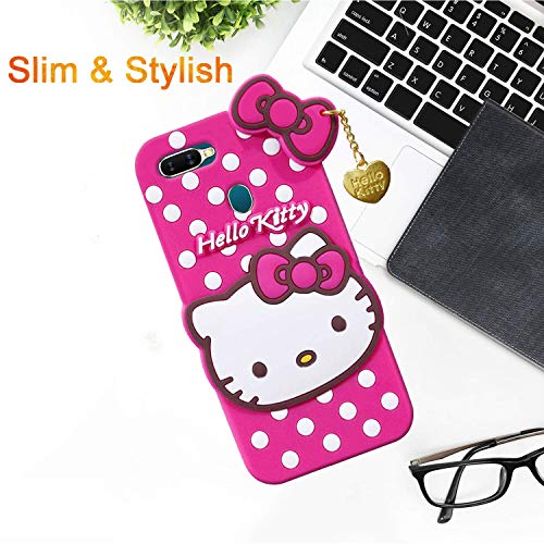 Image of Unirock Hello Kitty Back Case Cover for Oppo A5S| 3D Cute Hello Kitty Case |Soft Silicone Rubber Back Cover with Pendant Kitty Cover for Oppo A5S (Pink)