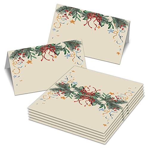 Christmas Table Place Cards - Holiday Party Food Tent Cards - Editable Table Name Card for All Occasions - Christmas/New Year Themed Baby Shower, Bridal Shower Decorations(06)