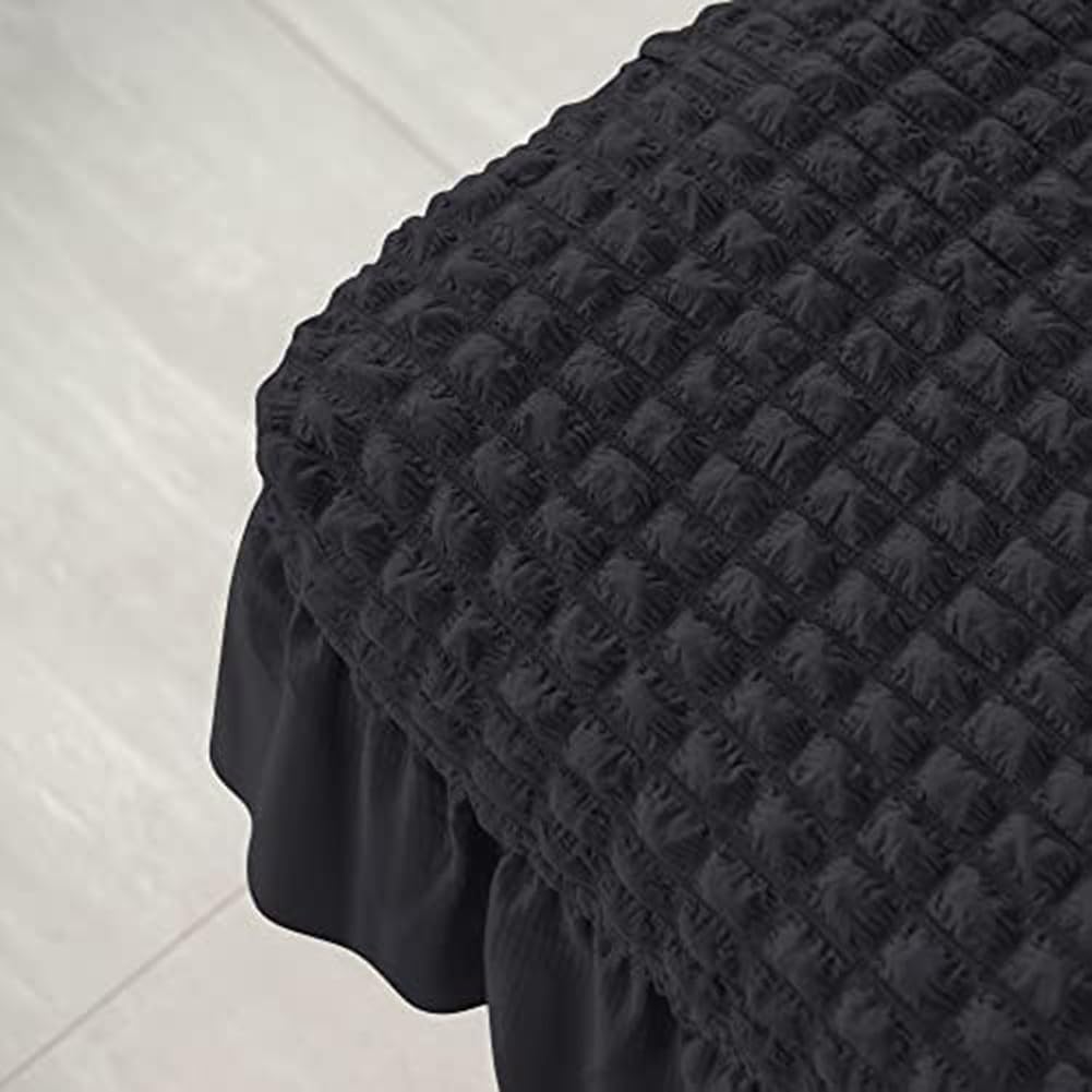 Housse de banc extensible en seersucker polyester élasthanne 80-119 cm noir