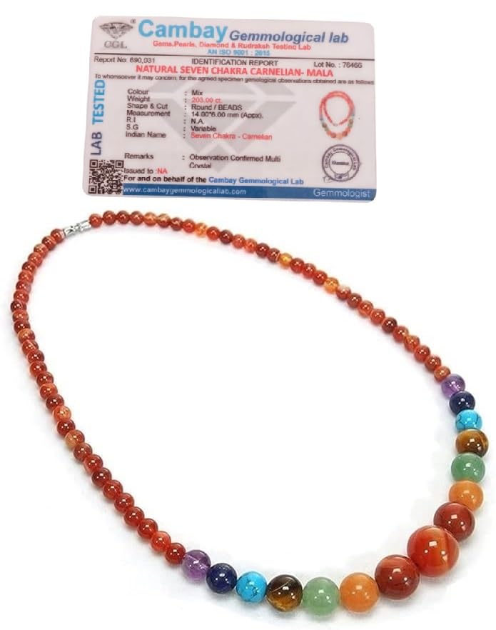 Certified 7 Chakra Red Aventurine Necklace for Women & Girls – Reiki & Crystal Healing.
