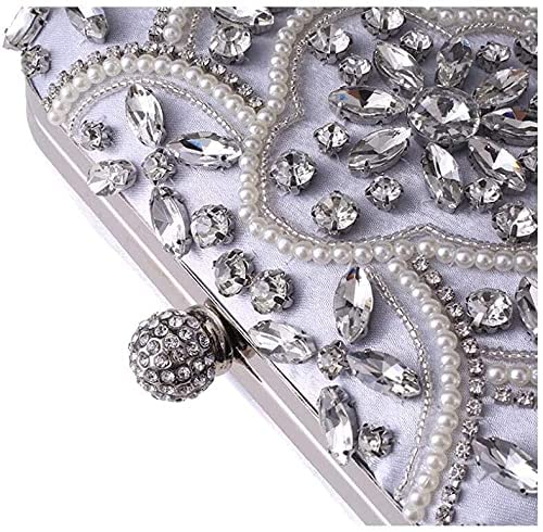 RajoNN Abendhandtaschen für Damen, Tasche, Strass, Hochzeit, Bankett, Clutch, Schultertasche, Kettentasche (Silber) (Schwarz)