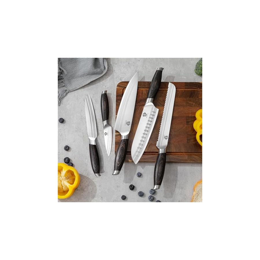 WILDMOK-Professional-Knife-Set-5-Pieces-Kitchen-Knife-Set-German-Stainless-Steel-Chef-Knife-Set-withGift-Box-Black-Pakkawood-Handle WILDMOK Professional Knife Set, 5 Pieces Kitchen Knife Set, German Stainless Steel Chef Knife Set withGift Box, Black Pakkawood Handle