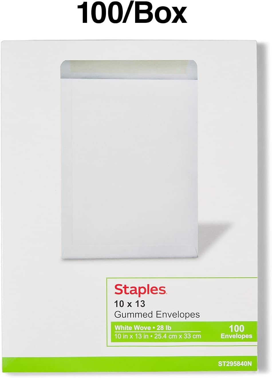 Staples 10 x 13 Gummed Catalog Envelopes, White Wove, Strong Adhesive Flap, Heavy‑Duty Mailing Envelopes, 100/Box