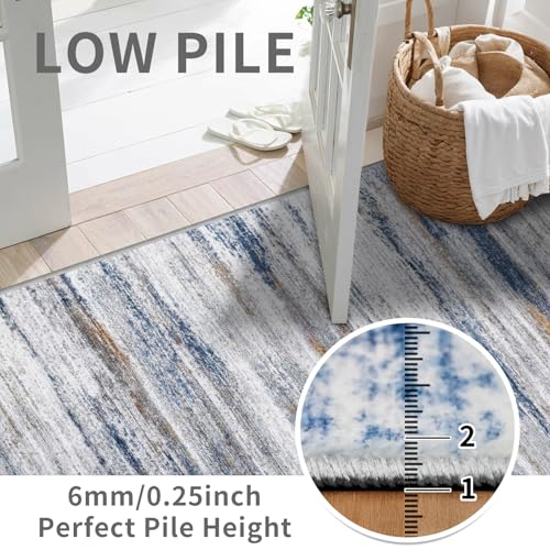 Tapete decorativo lavable 2x3 pies azul gris miniatura 2